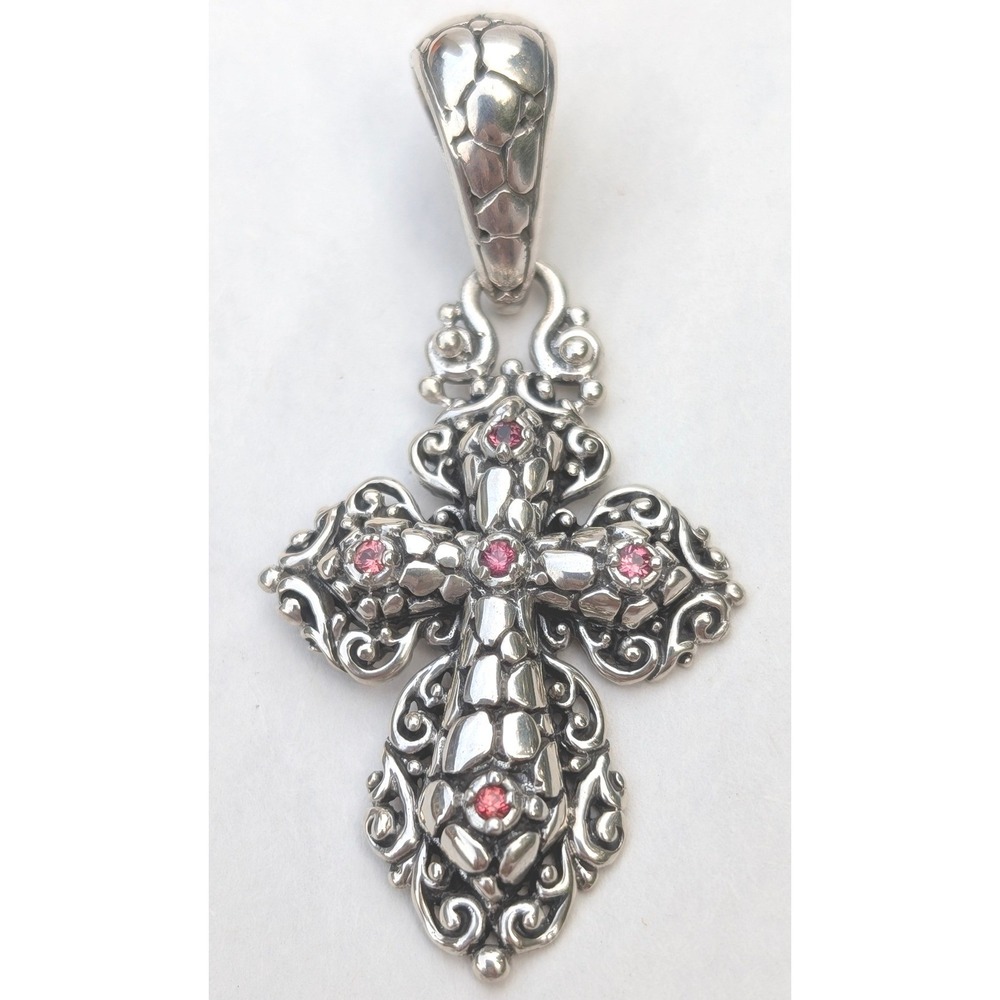 Sarda Artisan Collection of Bali Orange Sapphire Sterling Silver Cross Pendant